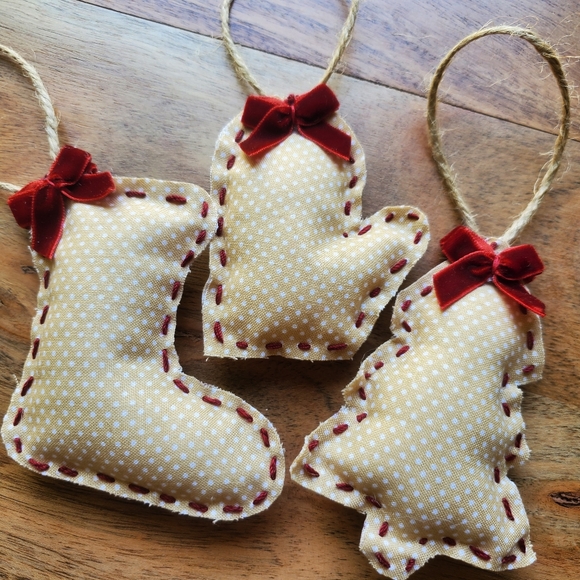 Handmade Christmas Fabric Ornaments Set Of 3 - Picture 1 of 4